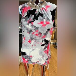 Calvin Klein Black and Red Floral Blouse